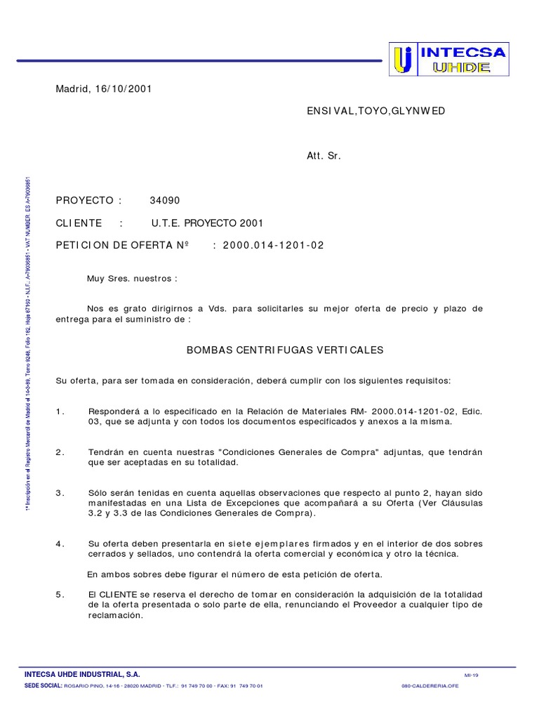 Sesion 1 - Ejemplo RFP | PDF | Precios | Oferta (economía)