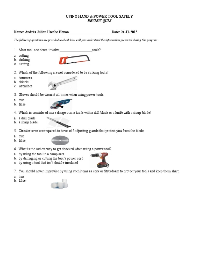 Tool Safety Quiz for Workers | PDF
