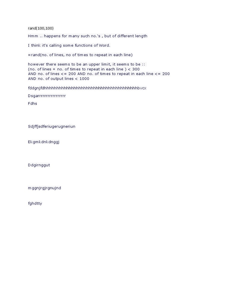 Word Function Limits for rand(100) | PDF