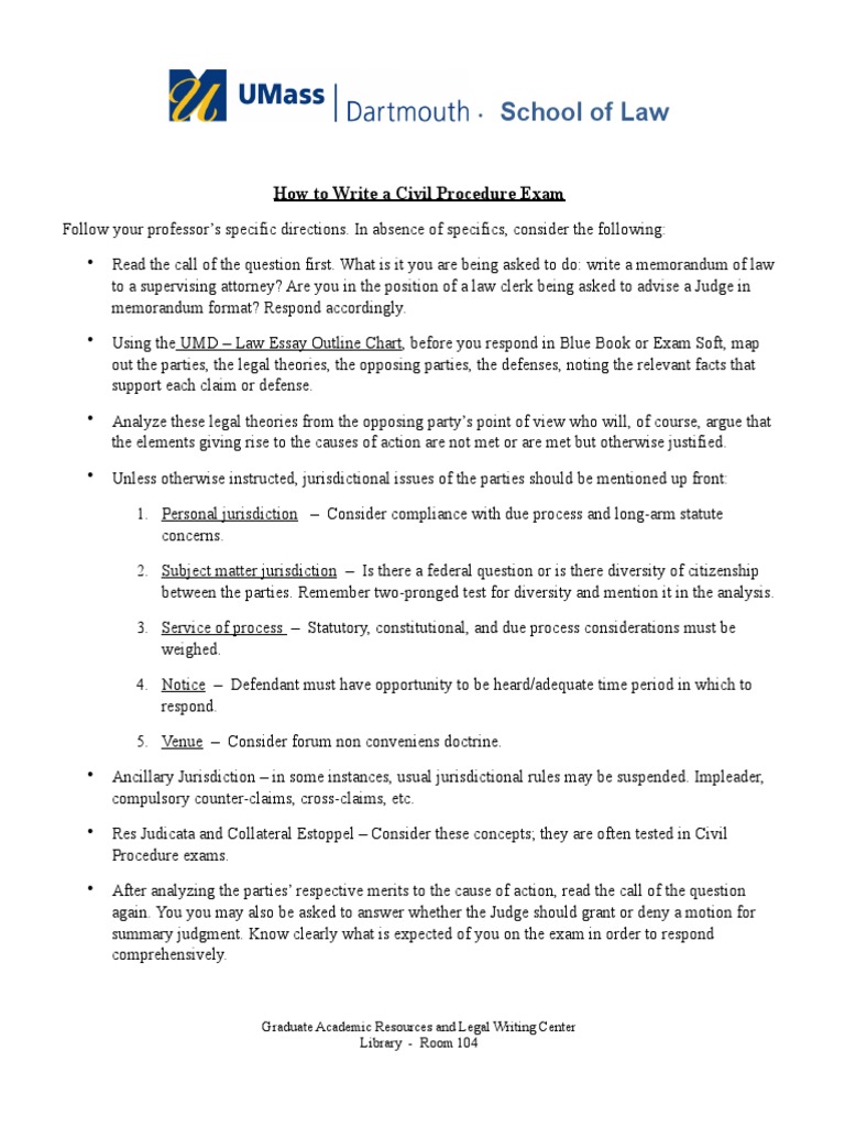 How To Write A Civil Procedure Exam | PDF