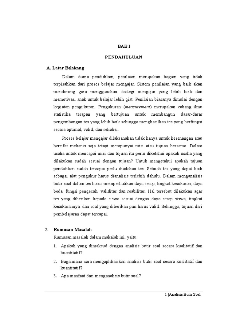 Makalah Analisis Butir Soal