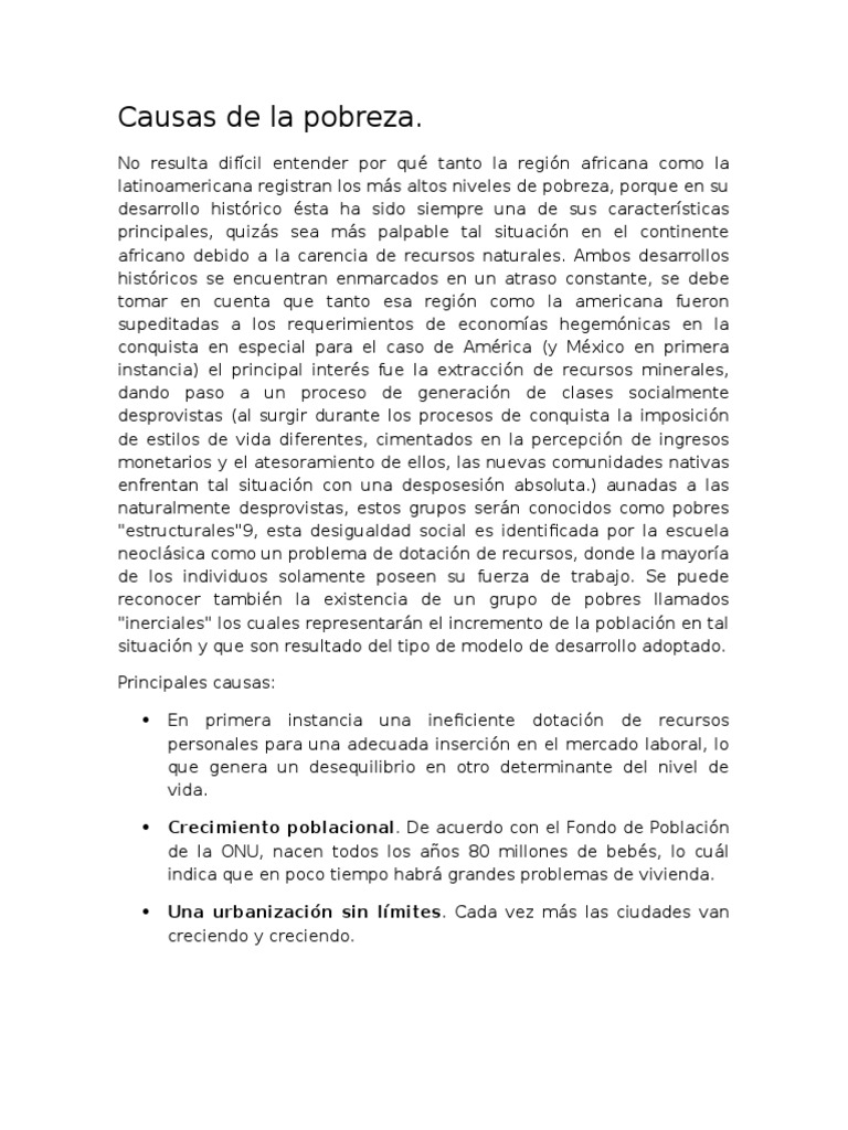 Causas de La Pobreza | PDF | Pobreza | Pobreza e indigencia