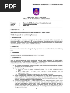 Ls1 Analysis Of Air Conditioning Processes Air Conditioning Hvac
