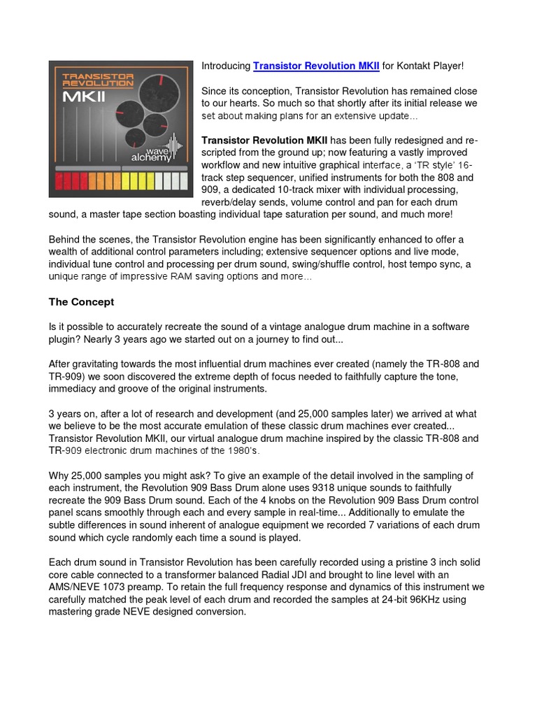 Transistor Revolution MKII Overview | PDF | Drum Kit | Audio Electronics