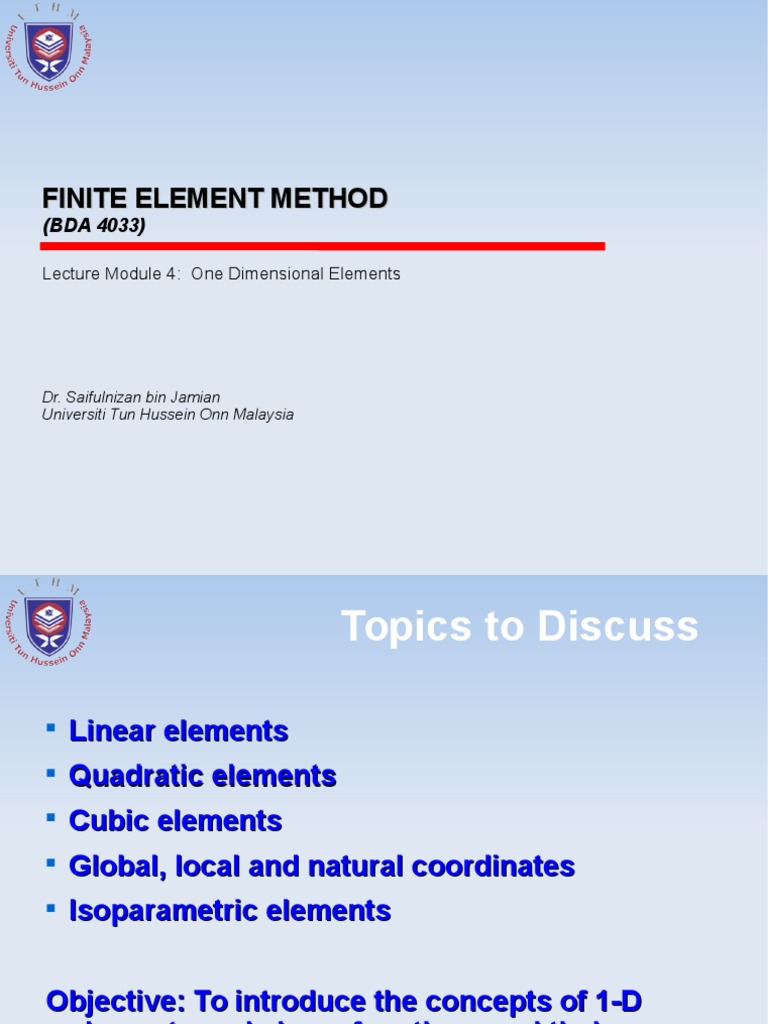 Lecture 4 - One Dimensional Elements | PDF | Equations | Function ...