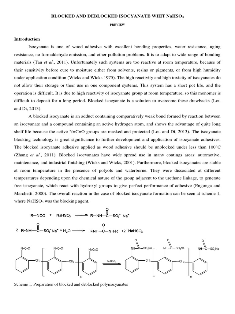Review of Blocked and Deblocked Isocyanate PDF Differential