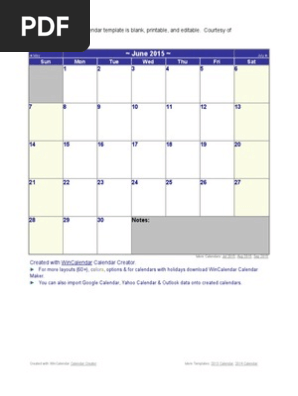 June 2015 Calendar