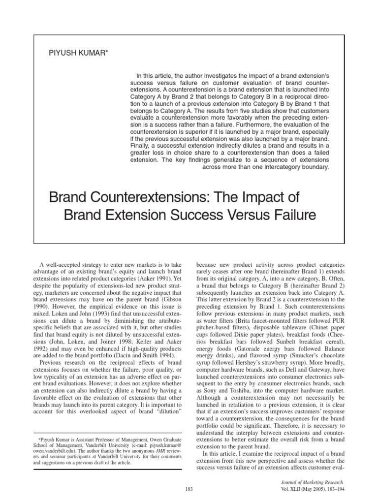 Brand Counter Extensions The Impact of Brand Extension Success Versus Failure PDF Regression
