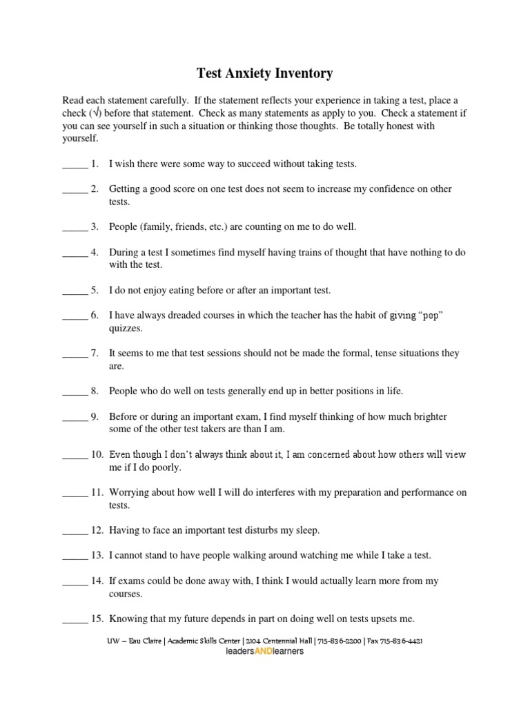 Test anxiety inventory (tai) picture