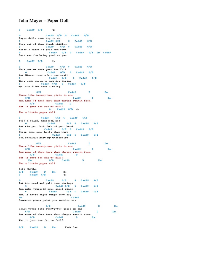 Paper Doll Chords PDF