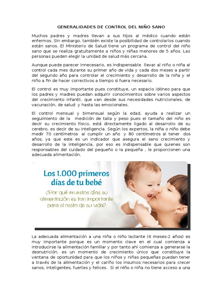 Generalidades de Control Del Niño Sano | PDF | Amamantamiento ...