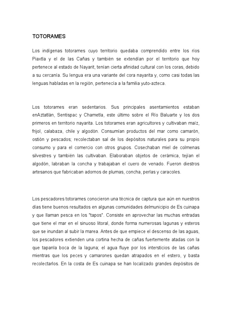 Cultura y vida de los Totorames | PDF | Ciencias sociales | Viajes y ...