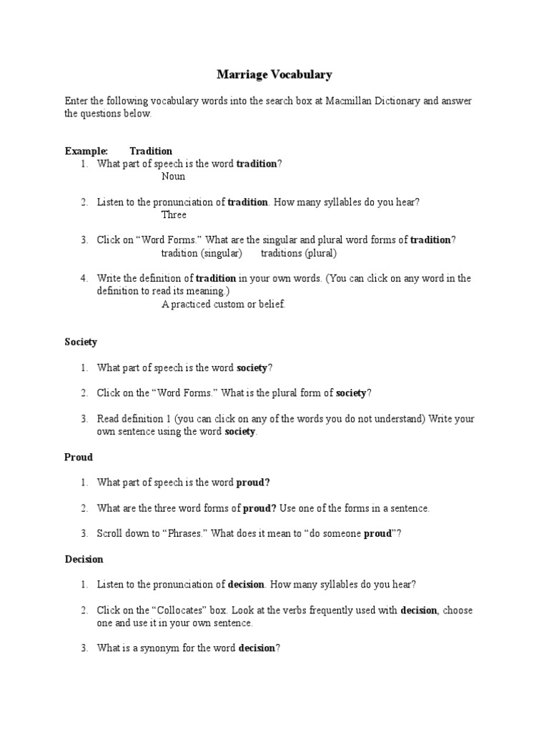 Essential Marriage Vocabulary Guide | PDF