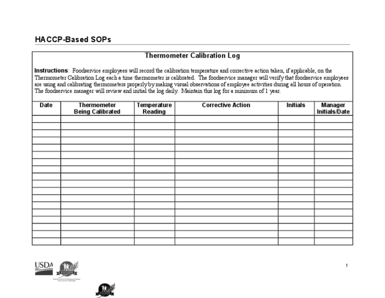 HaccpBased Sops Thermometer Calibration Log PDF