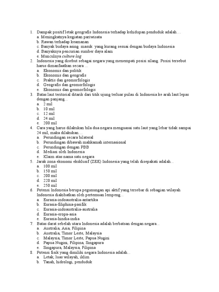 Contoh Soal Potensi Fisik Geografi Indonesia