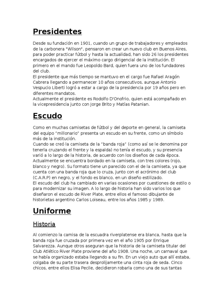 Símbolos Del Club Atlético River Plate | PDF | Asociación de clubes de ...