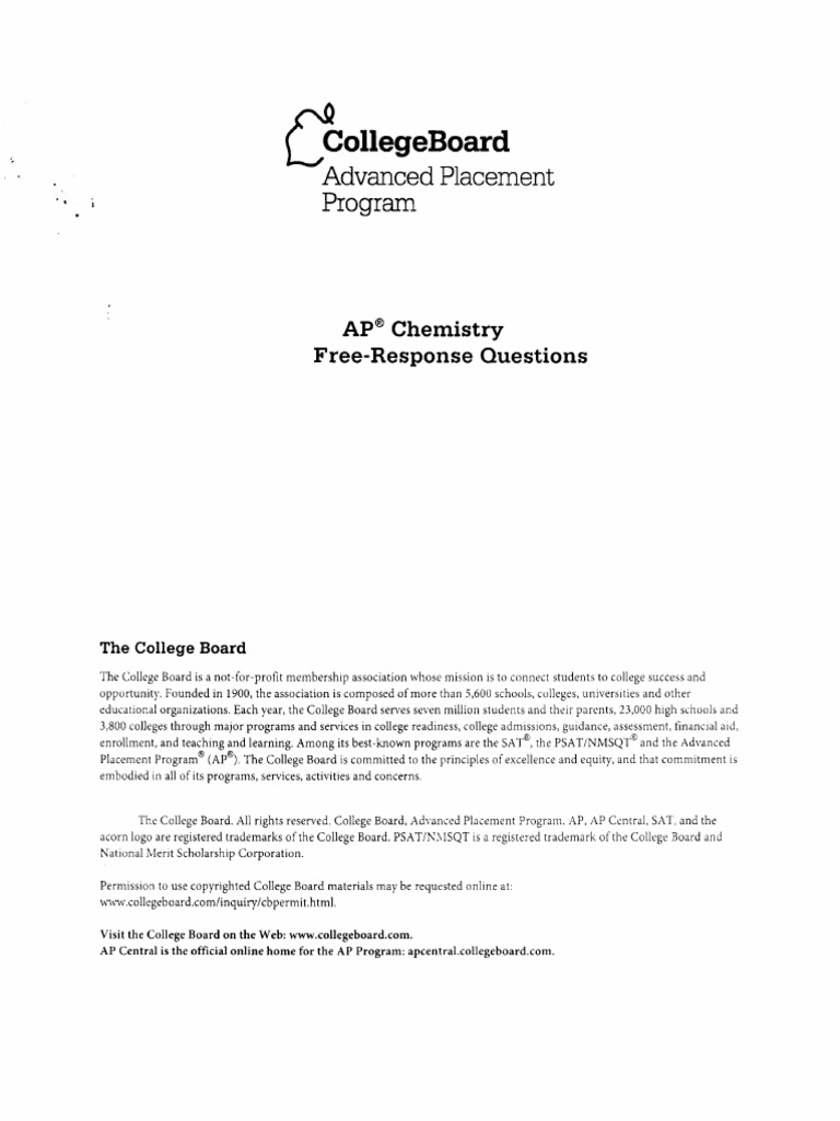 AP Chem FRQ Practice 2009 PDF Intermolecular Force Chemical Reactions