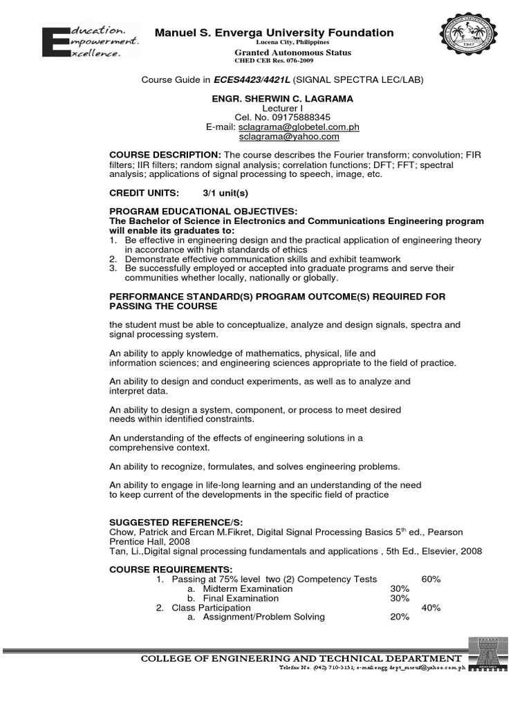 Signal Processing Course Guide | PDF | Signal (Electrical Engineering ...