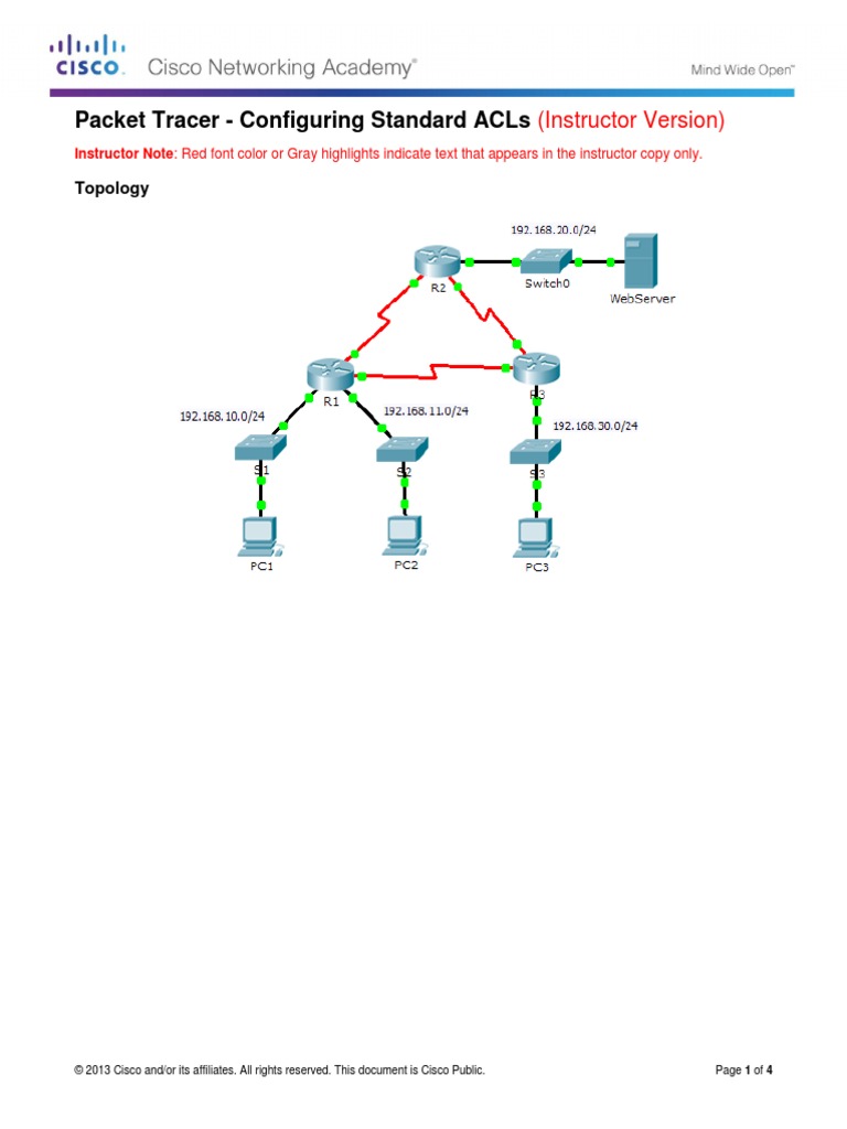 9.2.1.10 Packet Tracer Configuring Standard ACLs Instructions IG