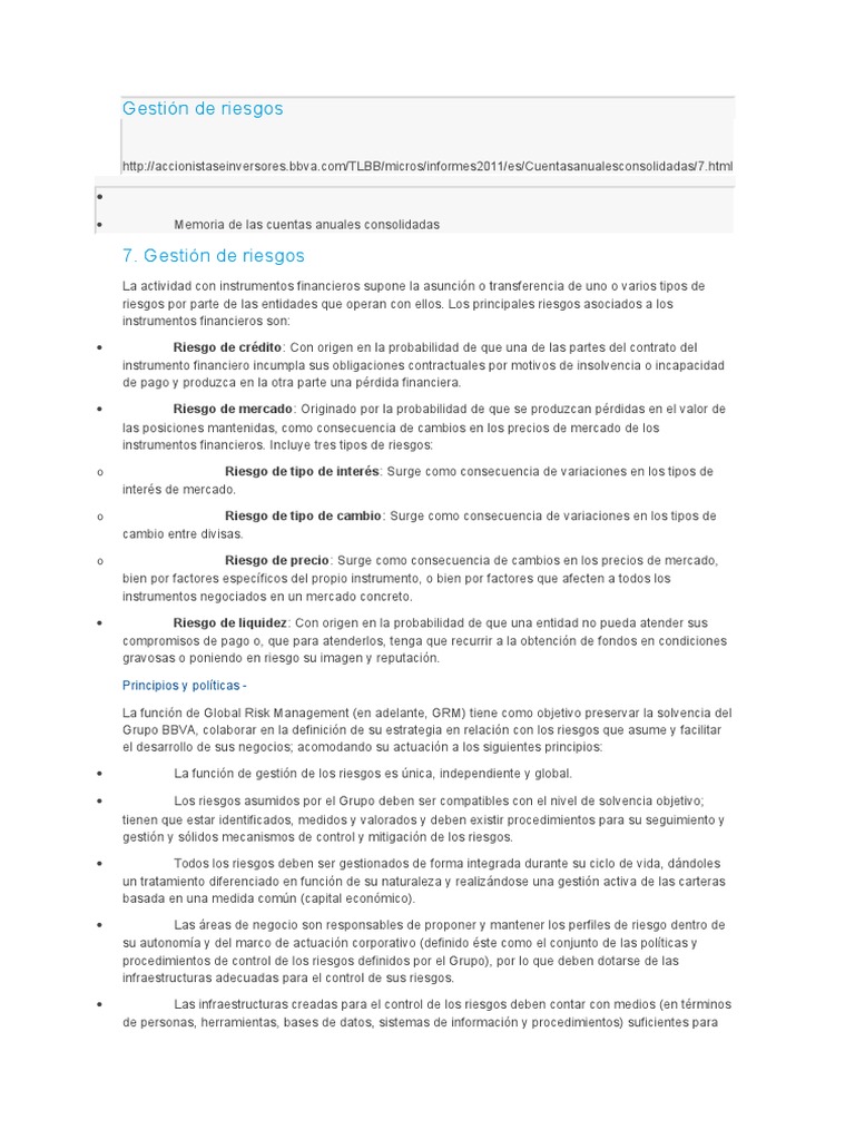 Gestión de Riesgos en BBVA | PDF | Riesgo crediticio | Comisión Europea