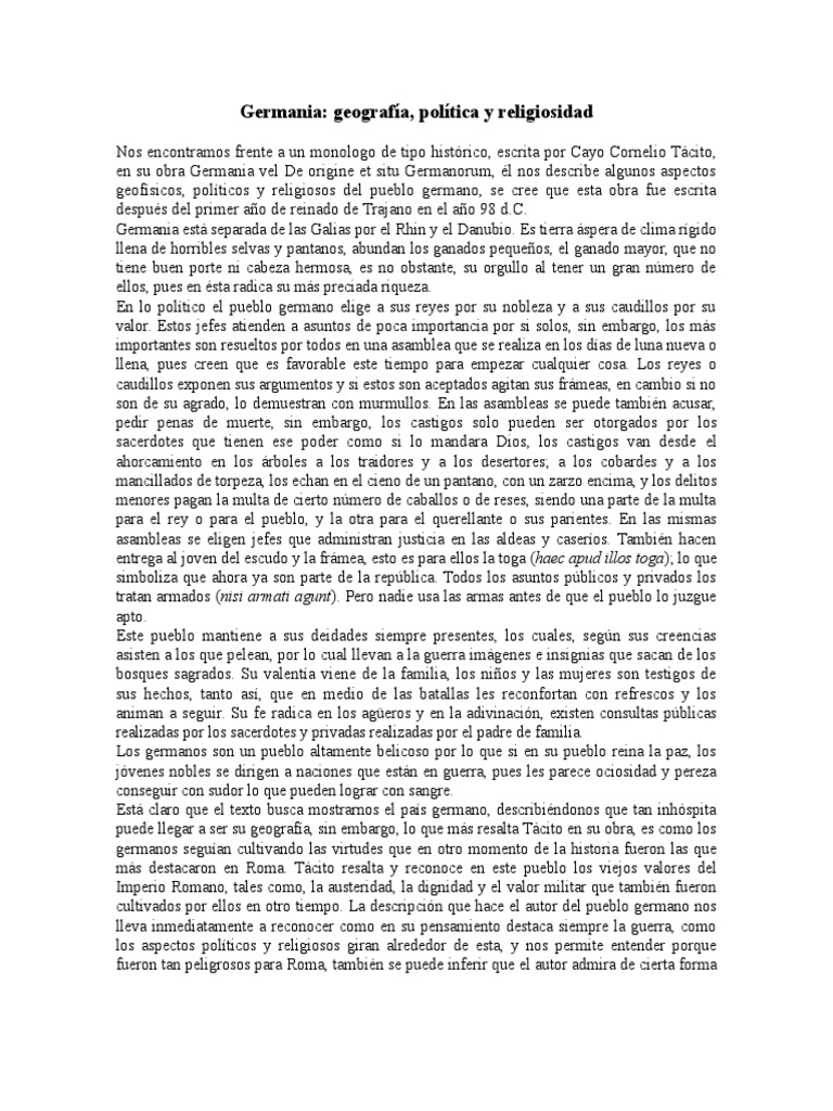 resumen CAYO CORNELIO TÁCITO Germania vel