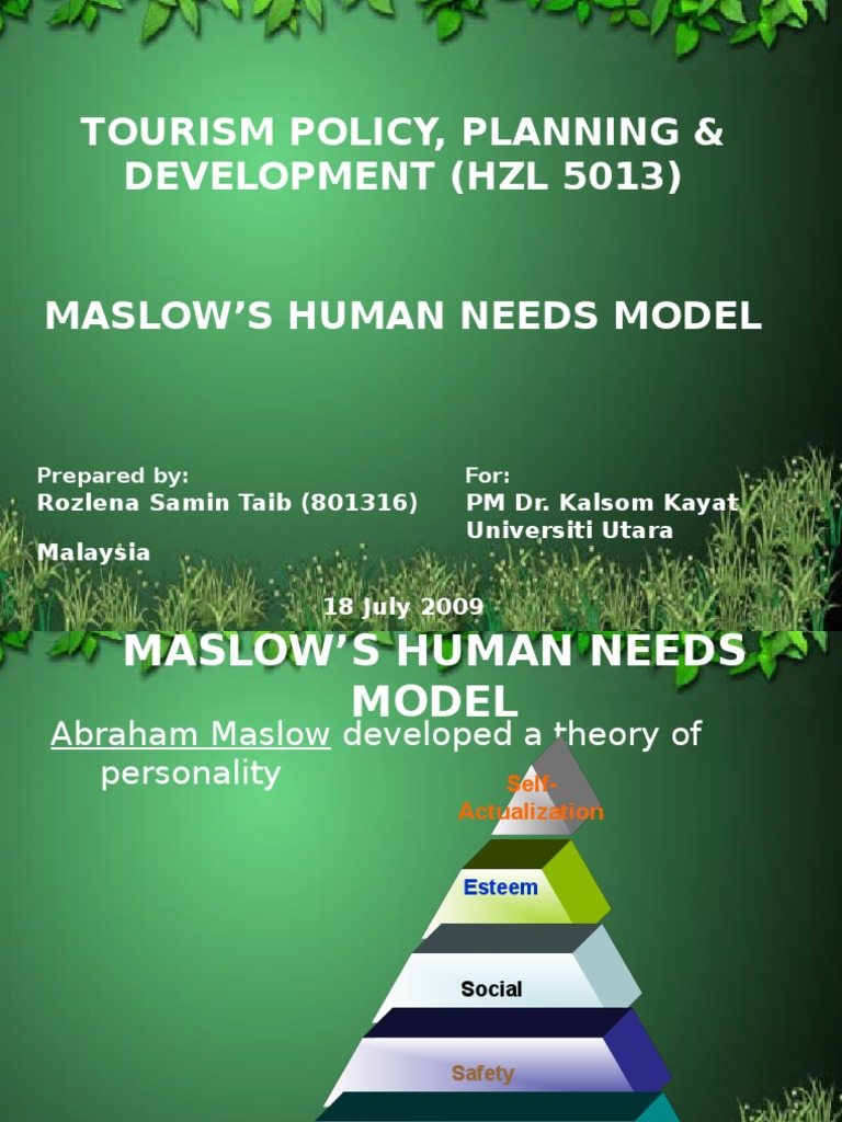 maslows hierarchy of needs in relation to tourism