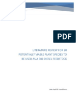 Biodiesel Report - LITERATURE REVIEW FOR 20 POTENTIALLY VIABLE PLANT SPECIES TO BE USED AS A BIO-DIESEL FEEDSTOCK