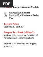 Topic 2:: Linear Economic Models (I) Market Equilibrium (Ii) Market Equilibrium + Excise Tax