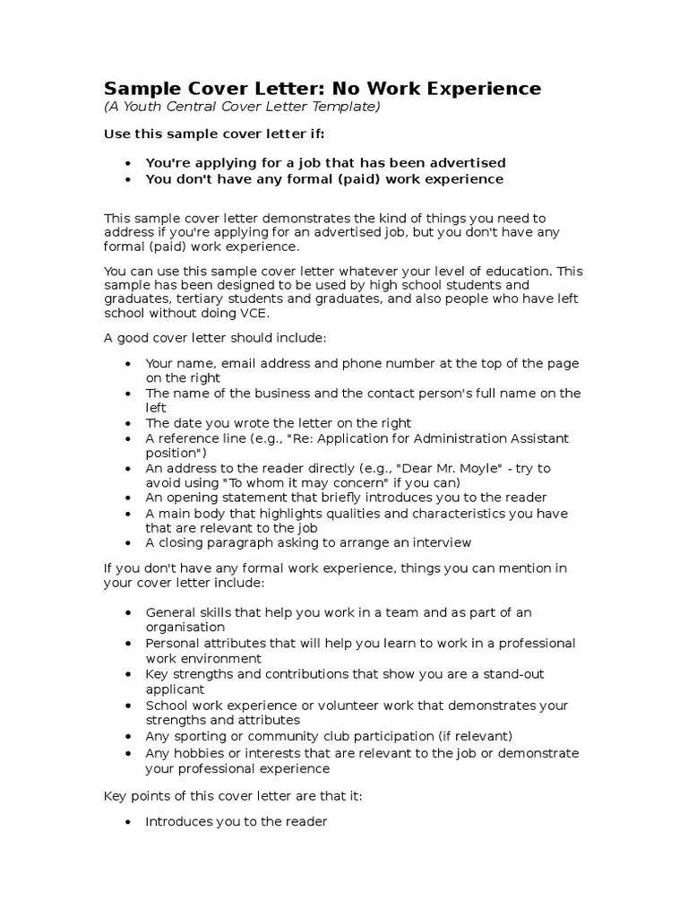 Youthcentral Coverletter Noworkexperience March15 Resume Cognition