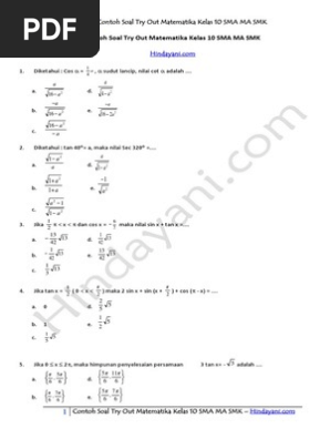 Contoh Soal Try Out Matematika Kelas 10 Sma Ma Smk