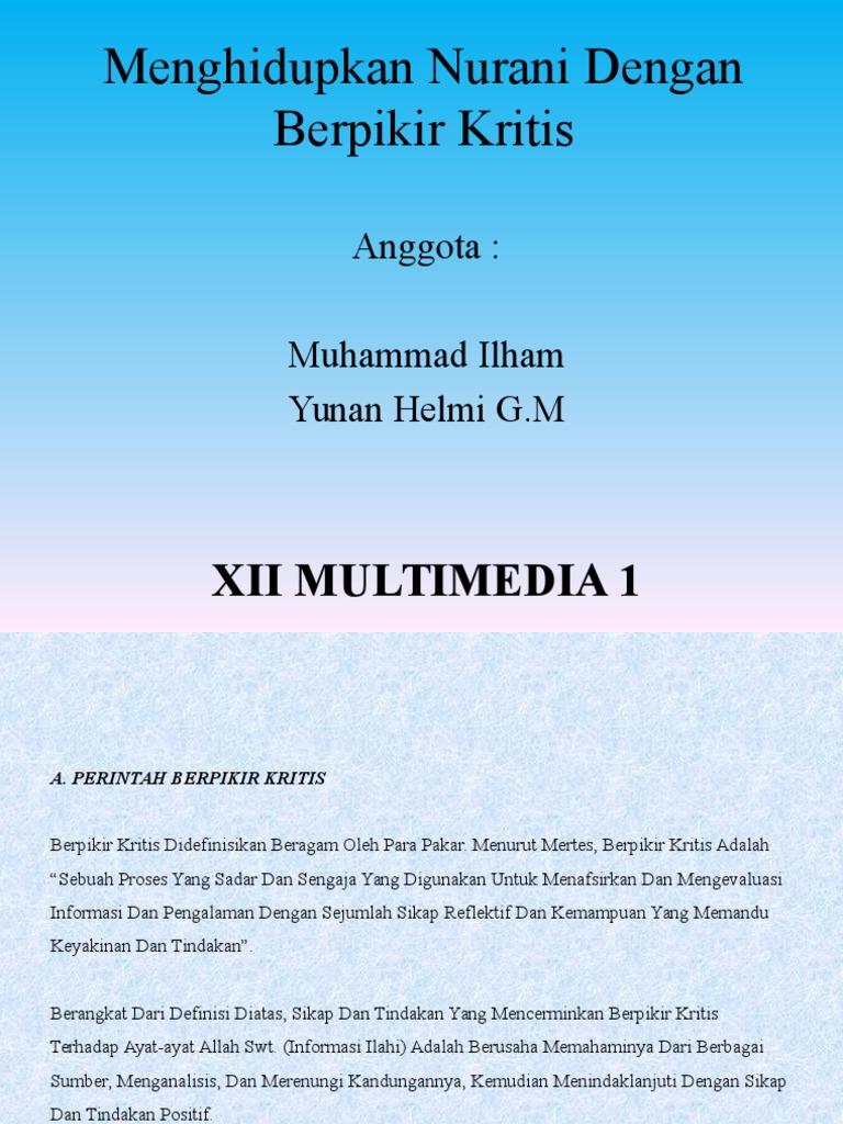 Soal Dan Jawaban Berpikir Kritis