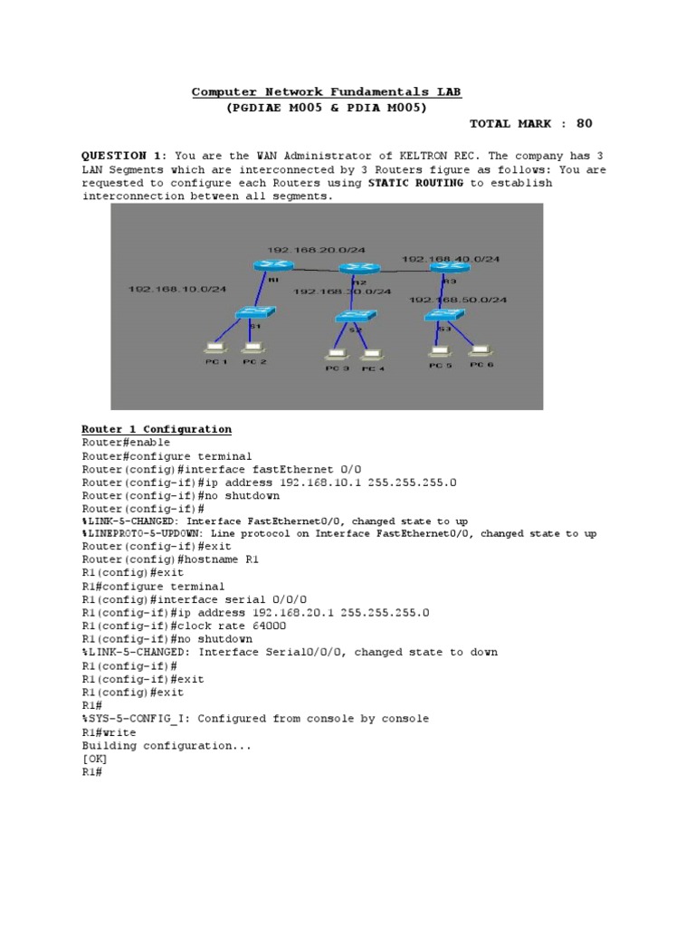 Computer Network Fundamentals LAB (PGDIAE M005 & PDIA M005) Total Mark