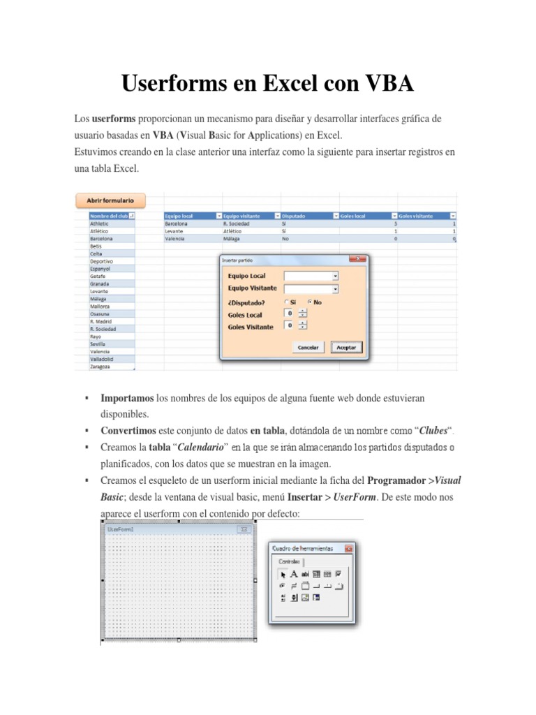 Userforms en Excel Con VBA | PDF | Macro (informática) | Microsoft Excel