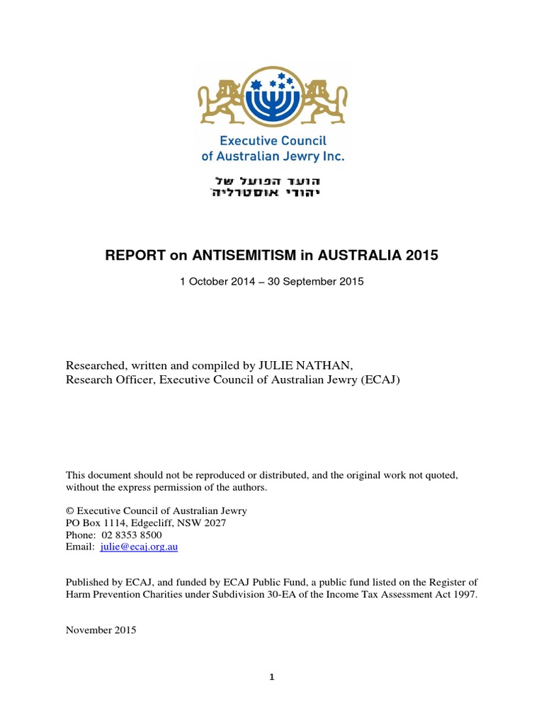 ECAJ Antisemitism Report 2015 PDF Antisemitism Jews pic