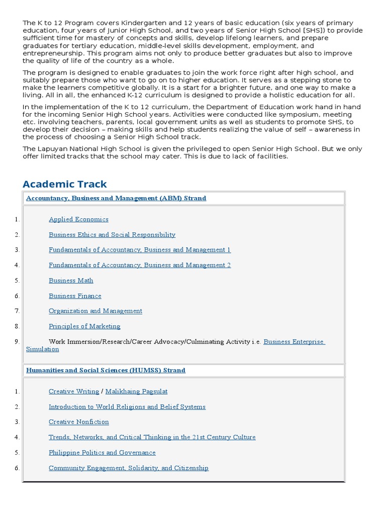 Academic Track: Accountancy, Business and Management (ABM) Strand | PDF ...
