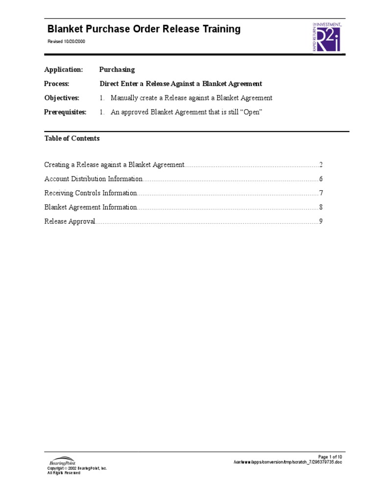 PUR Blanket PO Release Training PDF Invoice Receipt