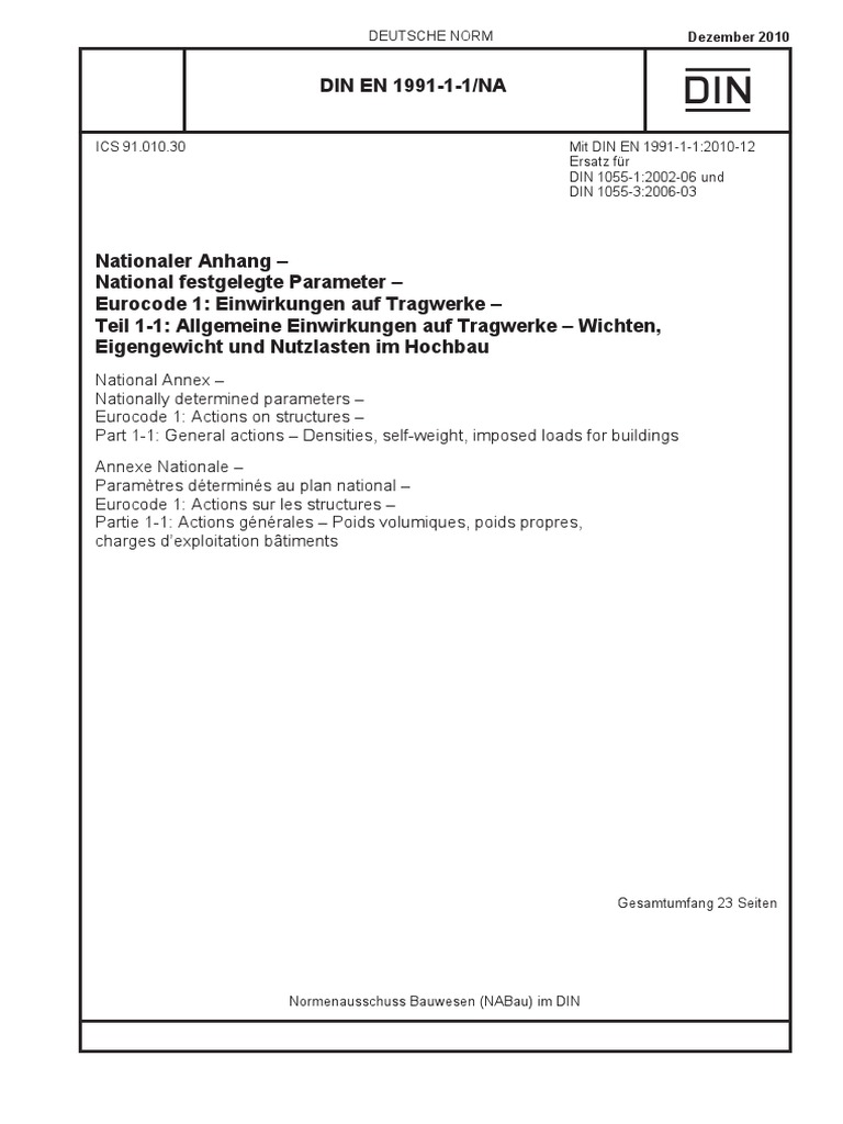 Din en 1991-1-1-Na 2010-12 | PDF