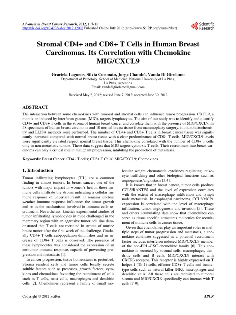 Stromal CD4+ and CD8+ T Cells in Human Breast Carcinomas. Its ...
