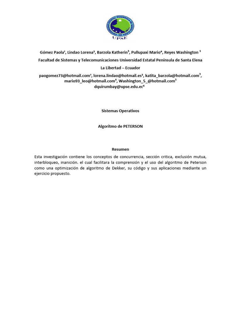 Algoritmo de Peterson PDF Proceso Algoritmos