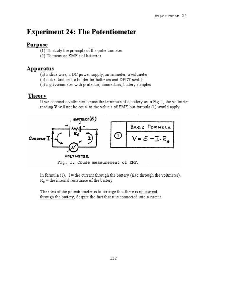 Experiment 24 The Potentiometer Purpose PDF Quantity Electronics