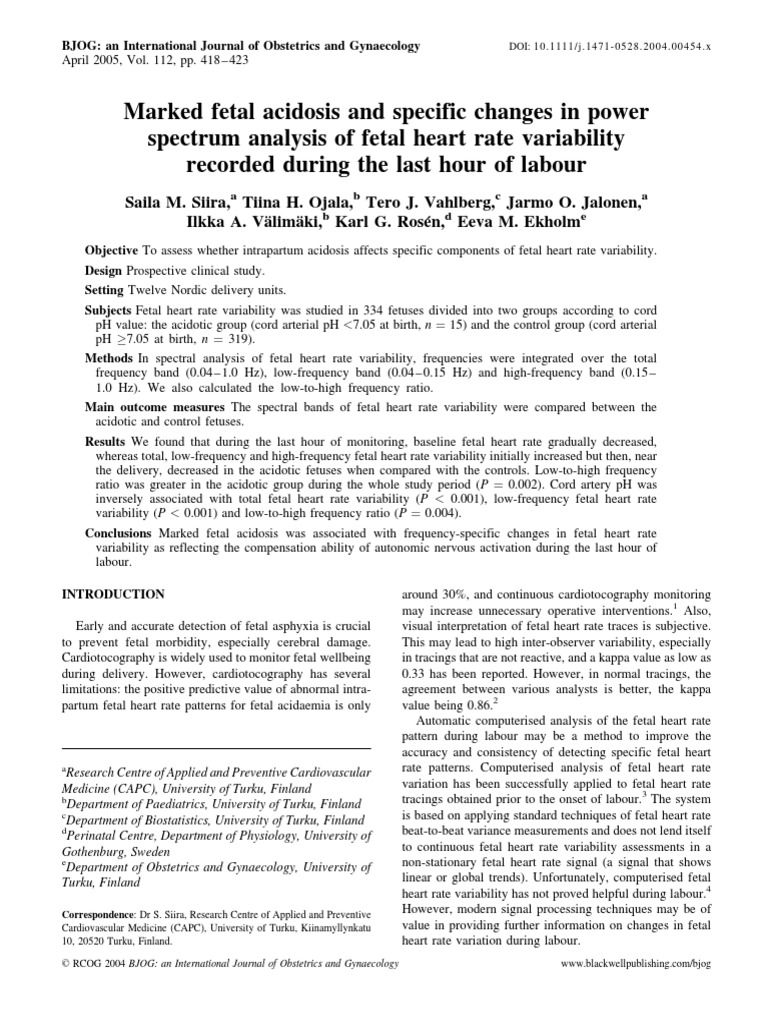 Fetal Heart Rate Variability in Acidosis | PDF | Fetus | Heart Rate