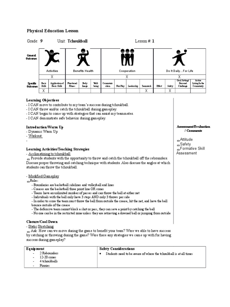 Grade 9 Tchoukball Lesson Plan | PDF