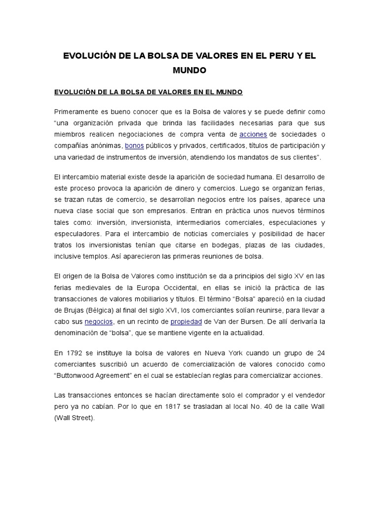 Evolución de La Bolsa de Valores | PDF | Bolsa | Inversiones