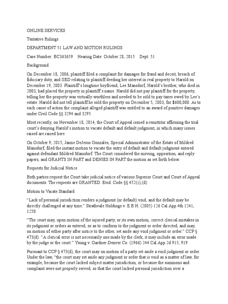 Tentative and Reconsideration Law Supreme Court Of California