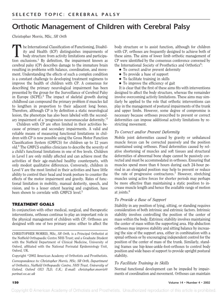 Orthotic Management of Children With Cerebral Palsy | PDF | Hip ...