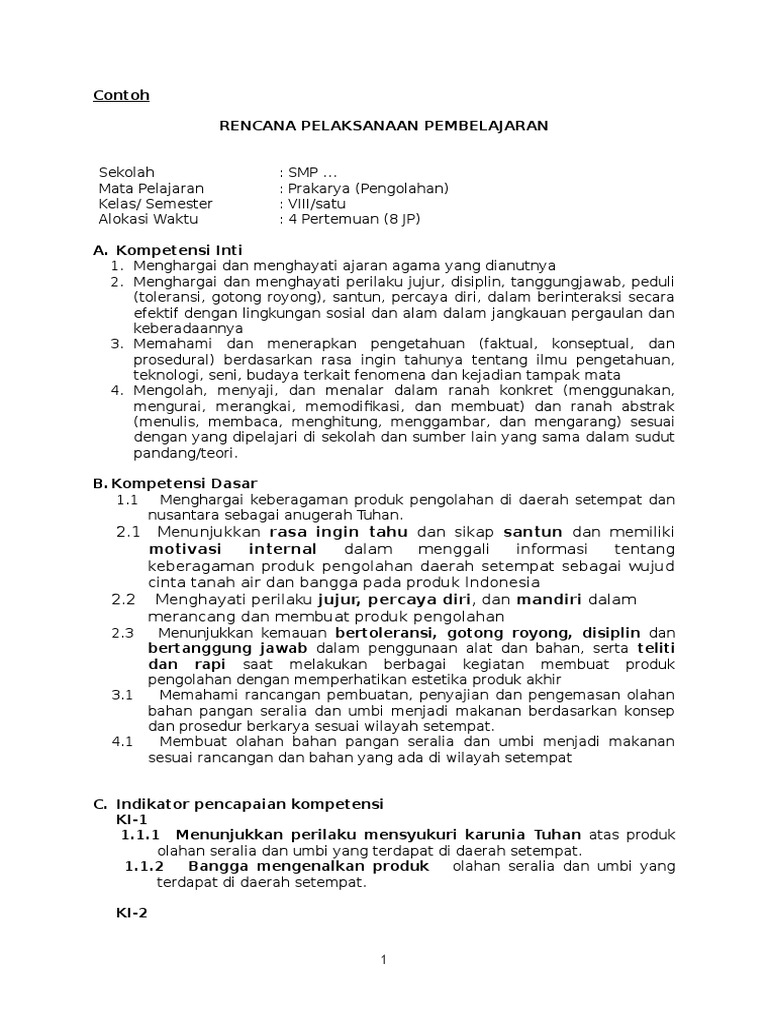 Rpp Prakarya Pengolahan Kelas Viii