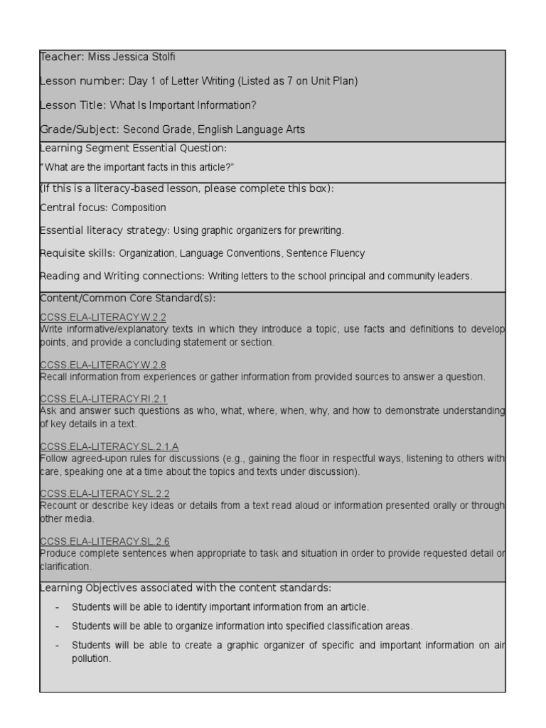 Second Grade Letter Writing Lesson | PDF | Vocabulary | Educational ...