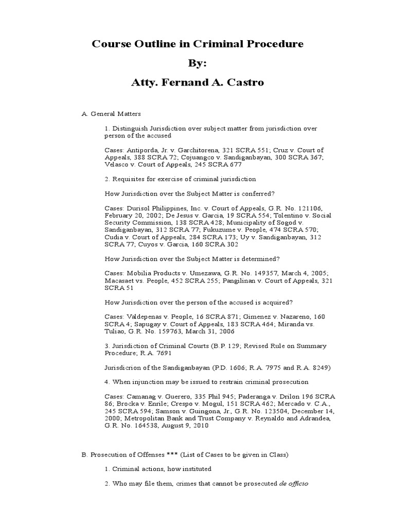 Criminal Procedure Course Outline | PDF | Search And Seizure | Search ...