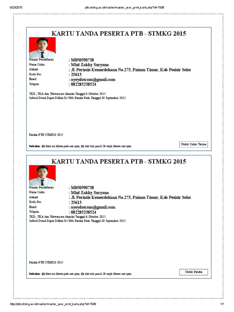 Ptb Stmkg Ac Id Master Master User Print Kartu