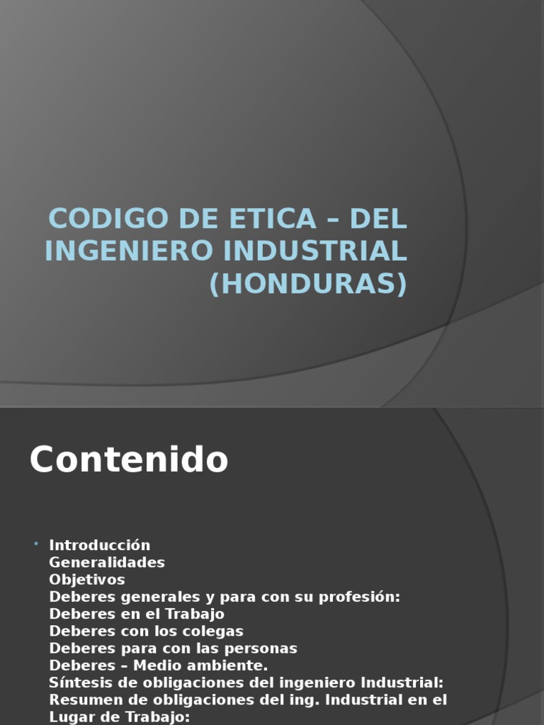 Codigo de Etica Del Ingeniero Industrial ( Desarrollo sostenible Ingeniería